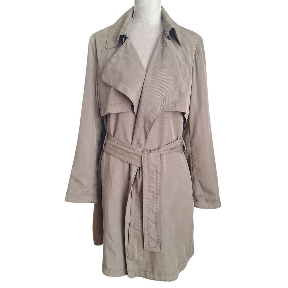 Banana Republic Soft Trench Coat Office Business Casual Belted Coat Sz L Taupe